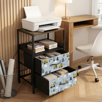 Table de chevet 2 tiroirs avec station de charge, table de chevet pour chambre avec ports USB et amp; Imprimé de tissu Outlets