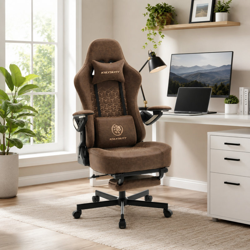 Fauteuil ergonomique pivotant en similicuir, Brun