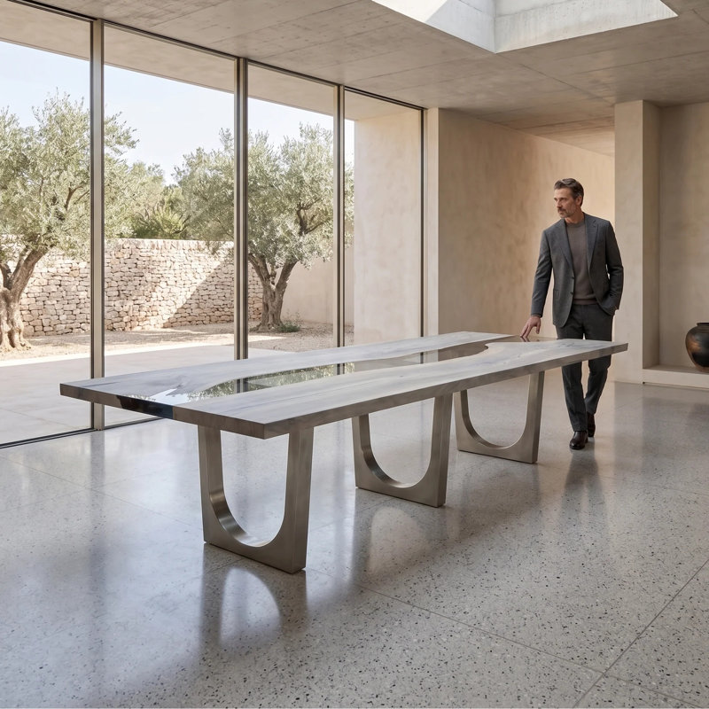 Carna Metal Base Dining Table, 42" W x 72" L