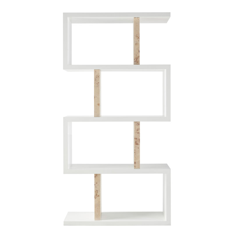 42" White and Beige Modern Etagere with Burl Dividers