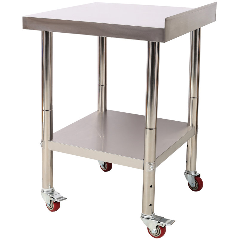 440lbs Load Capacity 24 X 35-1/2 Inch Stainless Steel Work Table With Backsplash, Adjustable Undershelf And 4 For Garage Kitchen Storage Heavy Duty Worktable & Laundry Prepping
