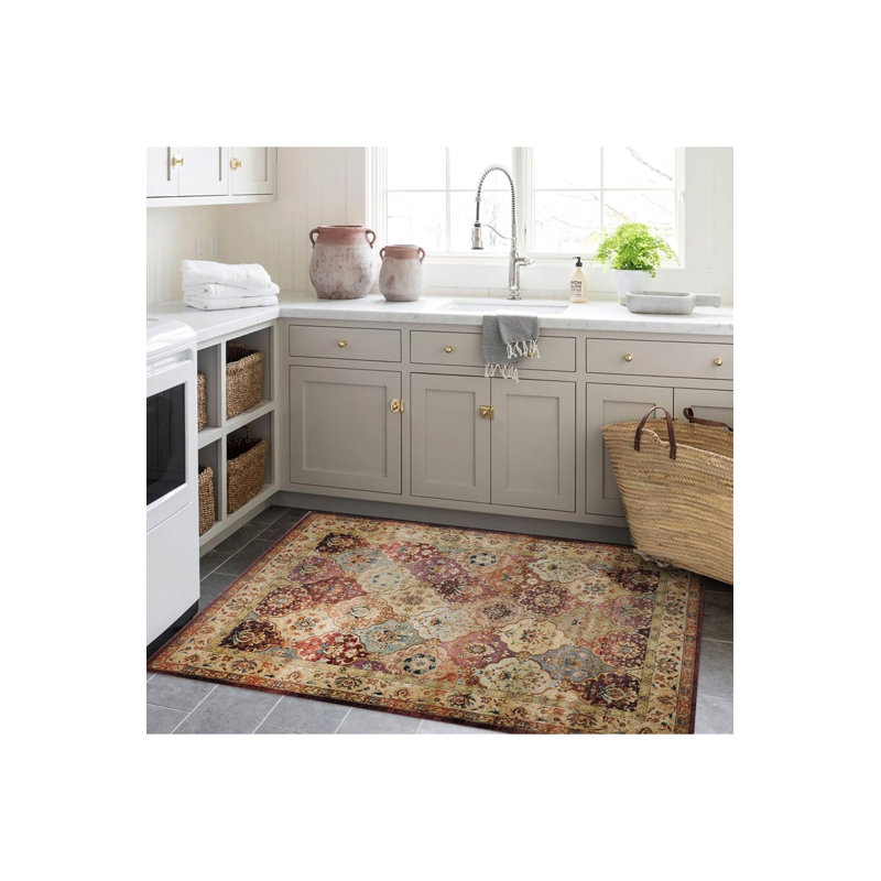 Tapis décoratif à motif tissé orange et beige de la collection Northern, Sous-tapis rectangulaire de 3 pi 3 po x 4 pi 11 po