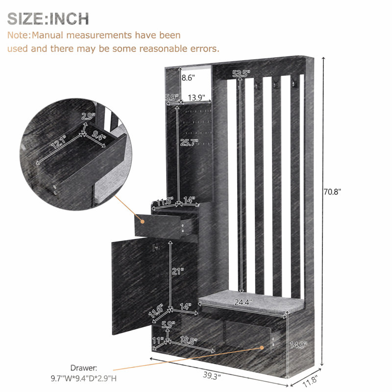 Versatile Hall Tree with Cushioned Bench and Multiple Storage Options, Black