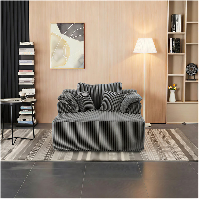 Chaise longue surdimensionnée en velours côtelé de 60 pouces pour une lecture et une détente confortables, aucun assemblage requis (gris foncé)
