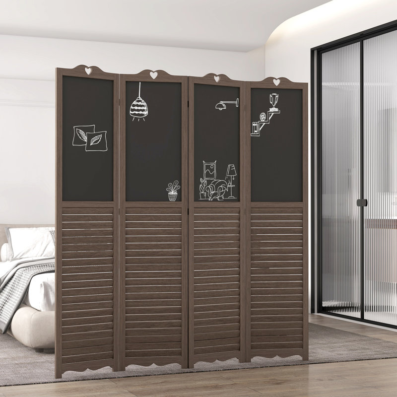 Grand paravent 4 pièces, brun noyer, avec écran d'intimité pour tableau noir pliant pour bureau personnel, 5,5 pi de hauteur, chambre brune