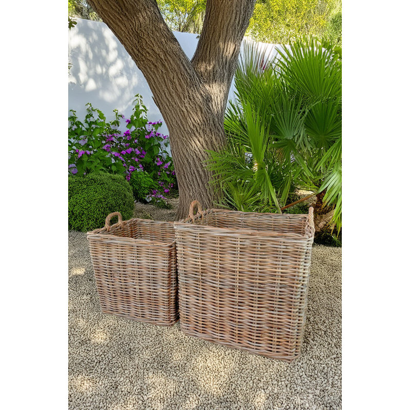 Set Of 2 Grey Square Rattan Baskets
