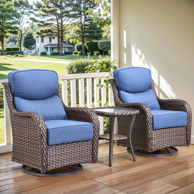 Deb 3-Piece Outdoor Conversation Set with Wicker Swivel Rocking Chairs and Side Table