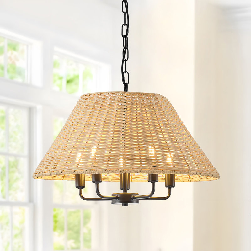 5-light Handwoven Natural Rattan Drum Chandelier