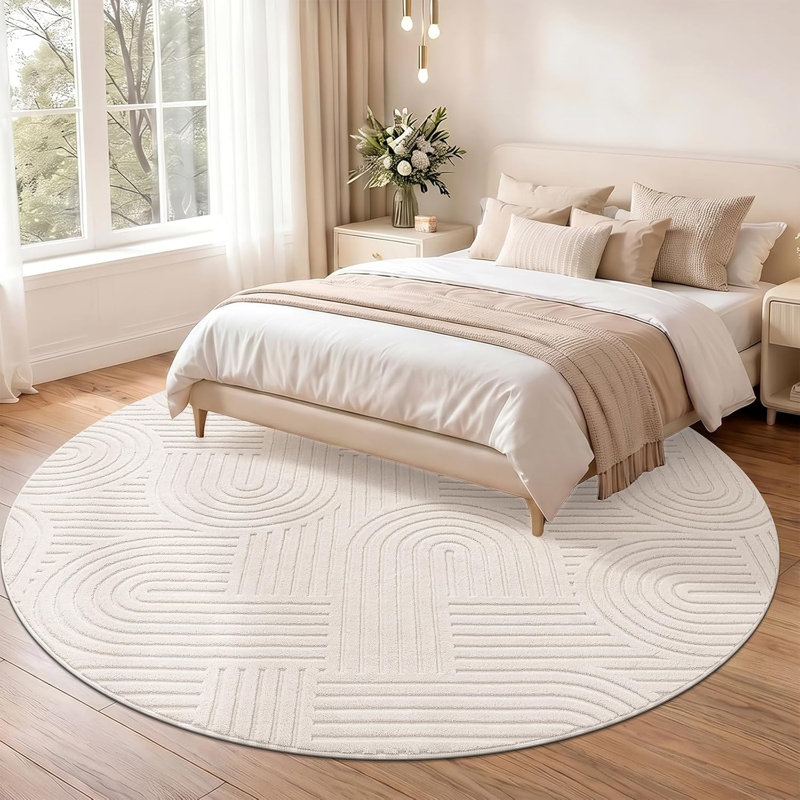 Tapis à poils longs doux et moelleux, Beige, Rond 8 pi