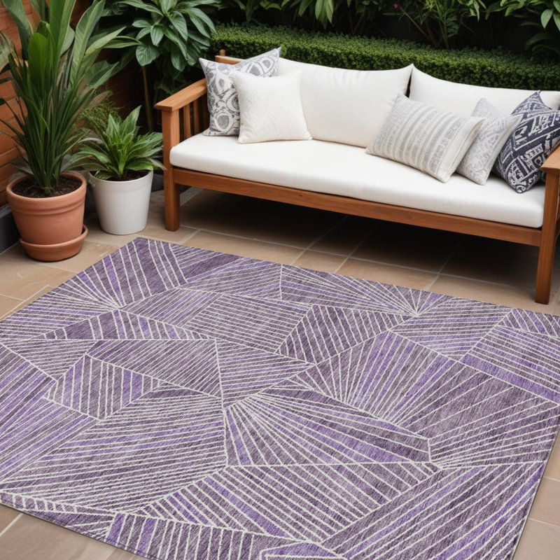Tapis intérieur / extérieur lavable 8 pi x 10 pi mauve et ivoire
