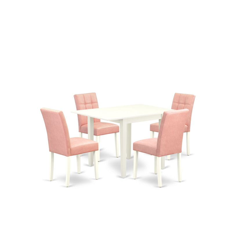 L'ensemble de table de cuisine 5 pièces contient une table en bois et 4 chaises de salle à manger en tissu de polyester rouge beige avec dossier élégant - finition lin blanc