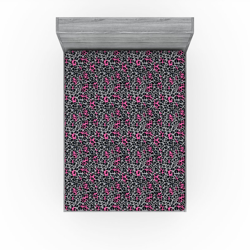Drap-housse Ambesonne, paquet de 2, Drap-housse de taille très grand, Noir / gris / imprimé animal rose