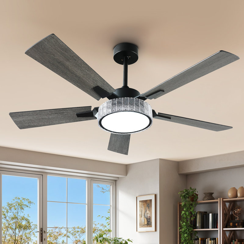 Ventilateur de plafond moderne intelligent 52 po avec lumières Smart, Matte Black, Grey Wood