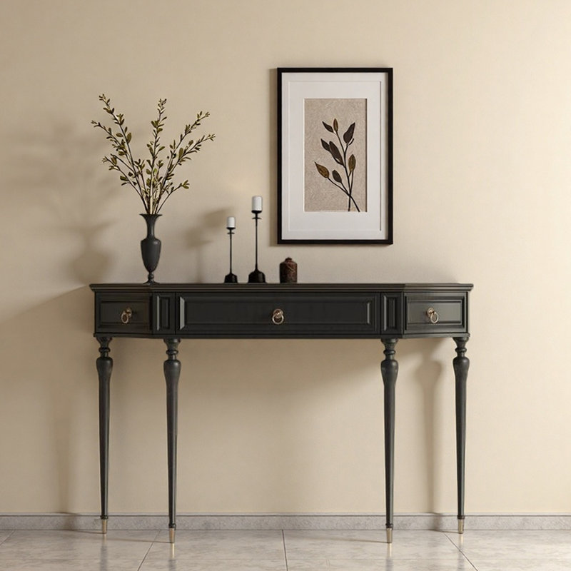 Console en bois massif French Light Luxury, H 35,4 po x l 47,2 po x P 13,8 po, Noir et or