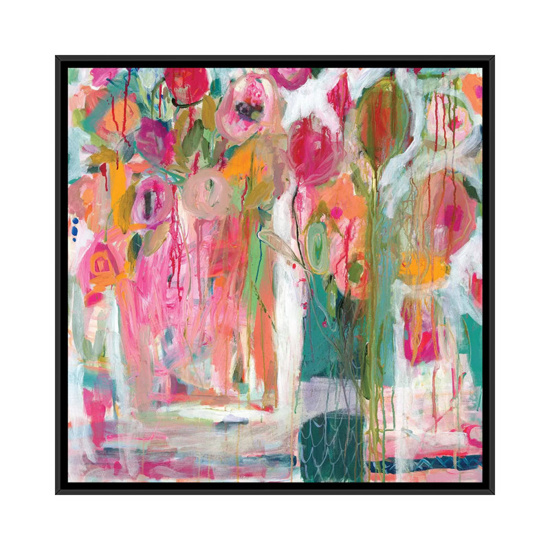 «Pink Melody I», impression sur toile, H 26 po x l 26 po x P 1,5 po, Toile avec cadre noir, Pas de tapis