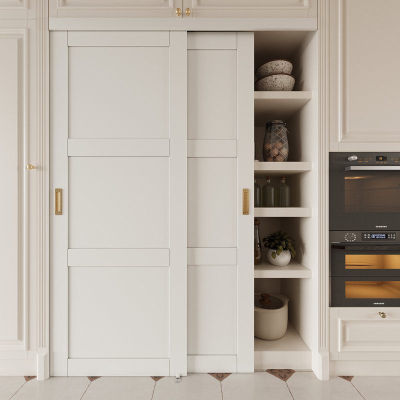 Cloison 80 po 3 ou 1 panneau de fibres à densité moyenne blanche avec porte coulissante compacte, 60 po x 80 po