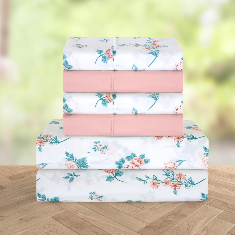 Polyester Floral - Set of 6, Queen Sheet Set
