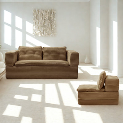 Canapé-lit modulaire multifonctionnel avec méridienne indépendante et couverture fonctionnelle, canapé en velours côtelé moelleux, canapé-lit convertible, lit très grand 80 po, canapé moelleux à assise profonde, chameau.