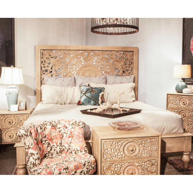Taj Solid Wood Bed, Queen, Light Brown