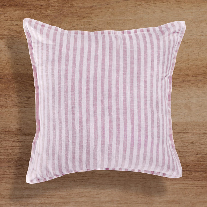Santa Barbara - 100% Pure Linen Pillow Cover, Cherry Blossom/White Striped