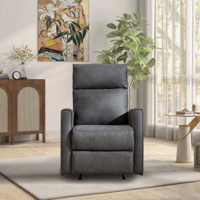28.74'' Wide Contemporary Super Soft Faux Leather Manual Recliner Chair For Small Room, Gray Blue Microfiber/Microsuede
