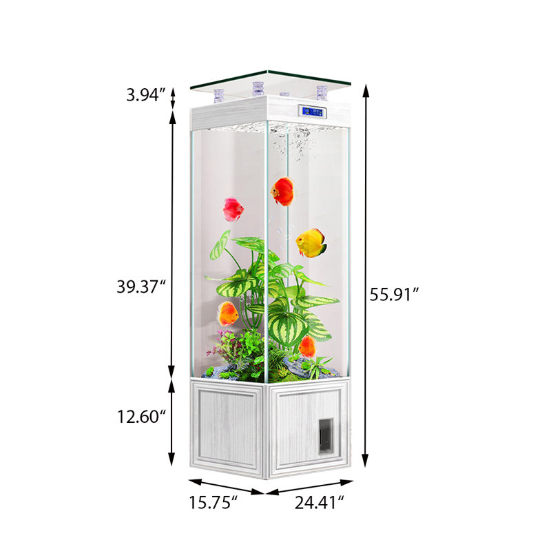 Aquarium 24,41 po petit et moyen vertical, 52.85 Gallon (55.91" H x 24.41" W x 15.75" D), Clear/White