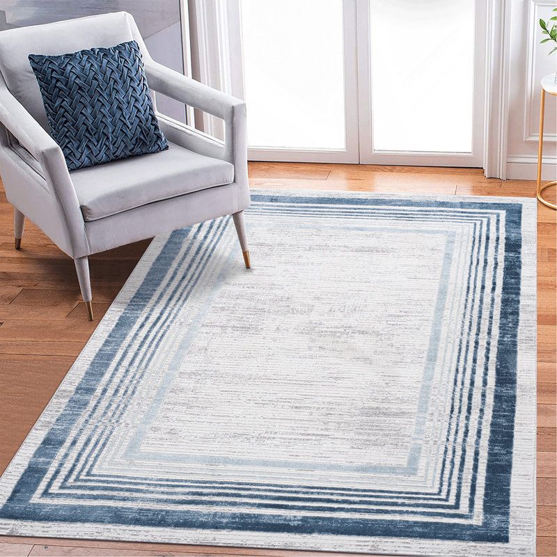 Tapis à bordure bleue 108*79 pouces, Rectangle 6 pi 7 po x 7 pi 9 po