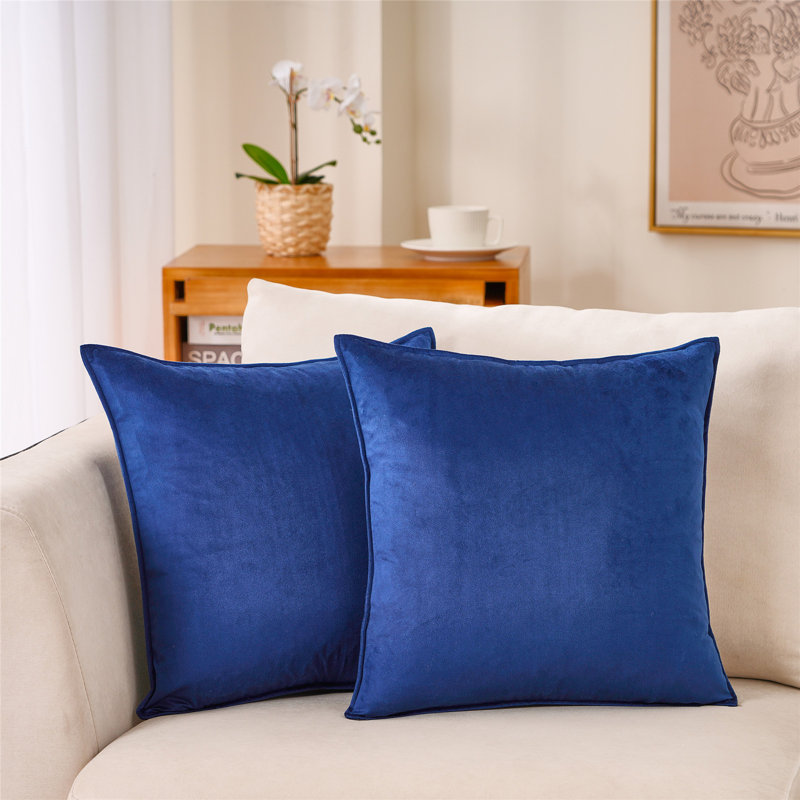 Housse de coussin carré en velours à bride, Bleu marine, H 18 po x l 18 po