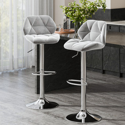  Swivel Upholstered Adjustable Height Counter Stool with Metal Frame (Set of 2)