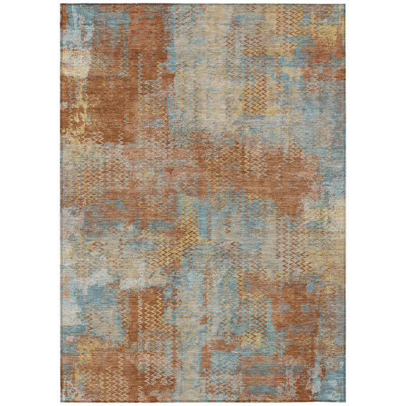 Machine Washable Indoor/Outdoor Chantille ACN2790 Abstract Rug, Paprika, 10' x 14'