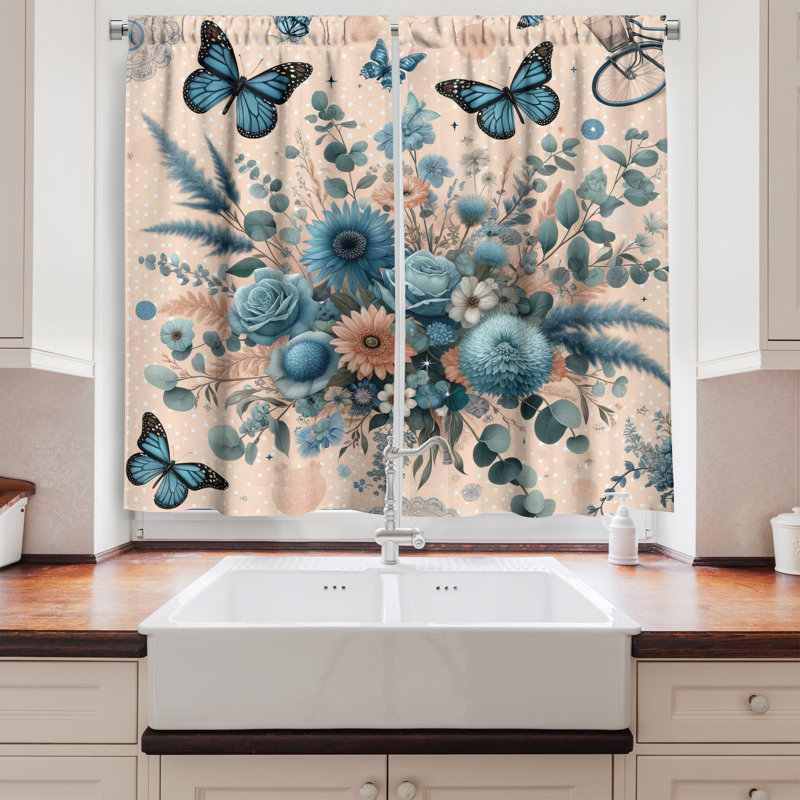 Floral Kitchen Curtain, 55" W x 36" L