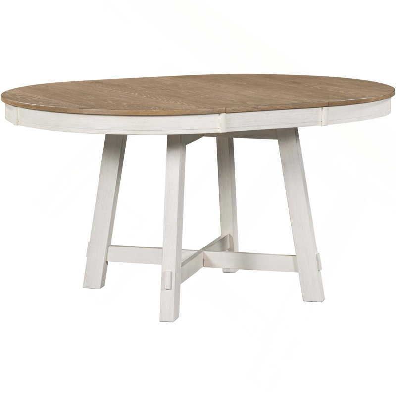 Farmhouse Style Extendable Round Dining Table With Stable Wood Structure And Adjustable Length For Any Room
