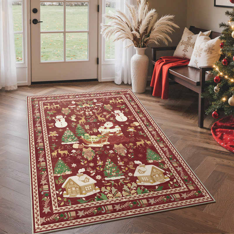 Tapis rouge lavable à la machine Christmas, Tapis de couloir 2 pi x 10 pi