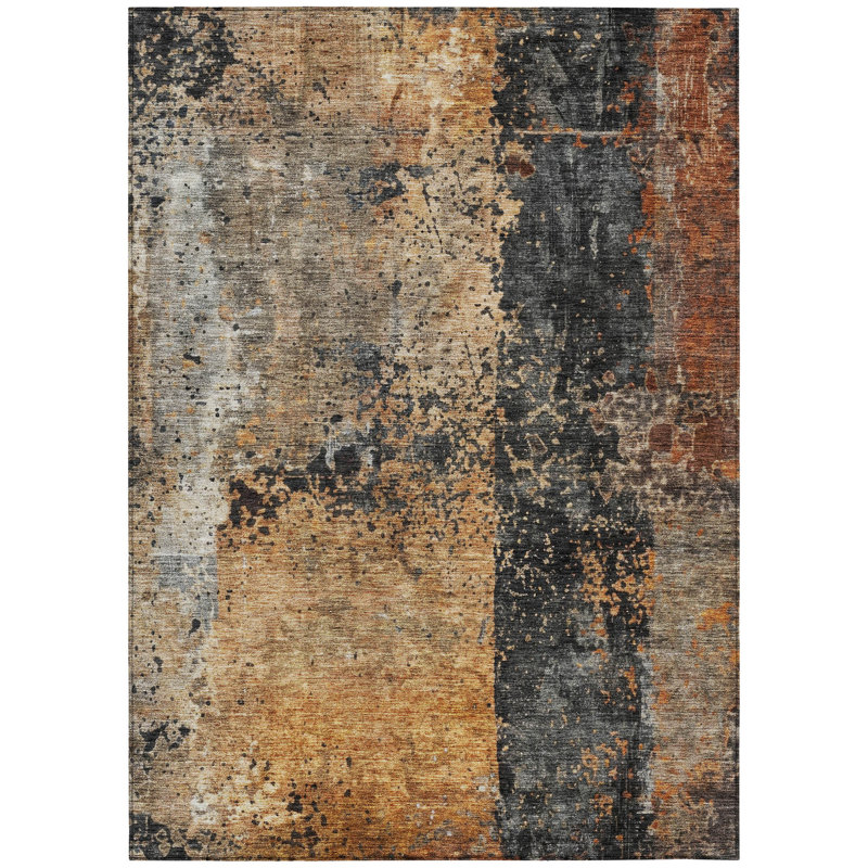 Copper and Gray Abstract Washable Synthetic 8' x 10' Rug