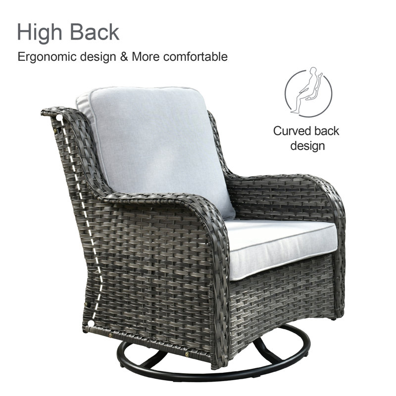 Chaises longues berçantes pivotantes en osier avec coussins et table, Gris clair, Gris