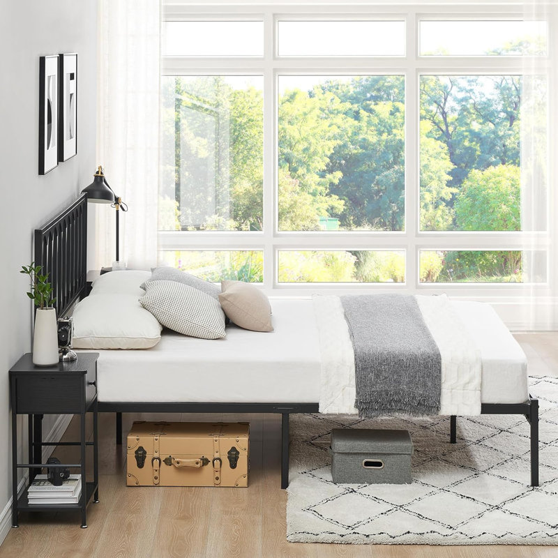 Solid Wood Slat Bed, Black, Full