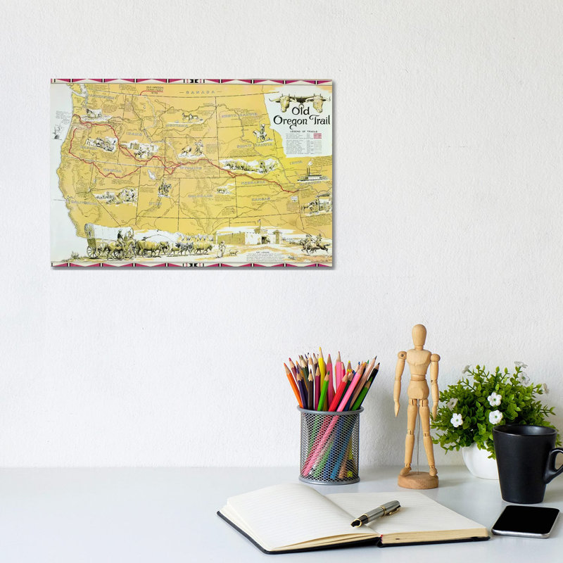 Map Of The Old Oregon Trail by American School - Wrapped Canvas Painting, 20.32cm H x 30.48cm W x 1.905cm D