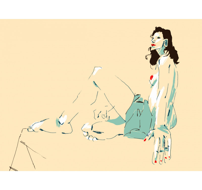 Girl Sitting, 50.8 cm H x 76.2 cm W, Yellow