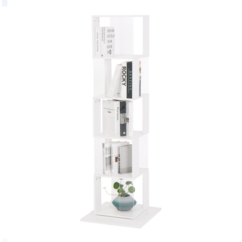 5 Tier Rotating Bookshelf, Floor Rack Simple Bookcase  With Acrylic Plate Student Multi-Function Creative Bookshelf For Living Room