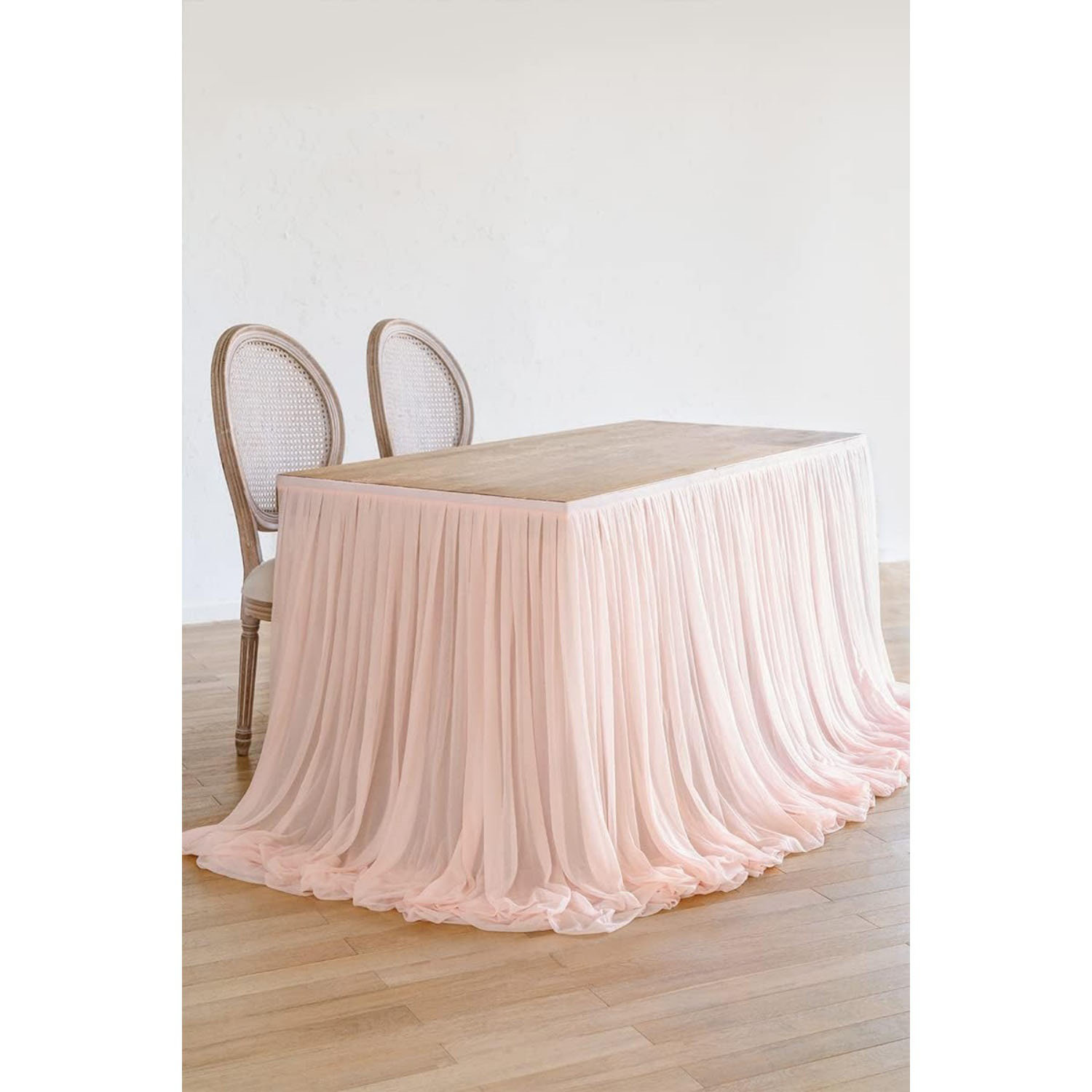 Everly Quinn 9FT Blush Chiffon Table Skirt Recycle Use Extra Long Sheer ...