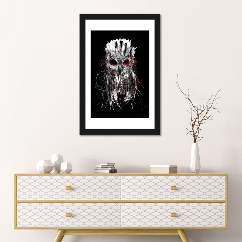 « red-avec hibou », impression sur toile, H 24 po x l 16 po x P 1 po, Papier avec cadre noir, Blanc