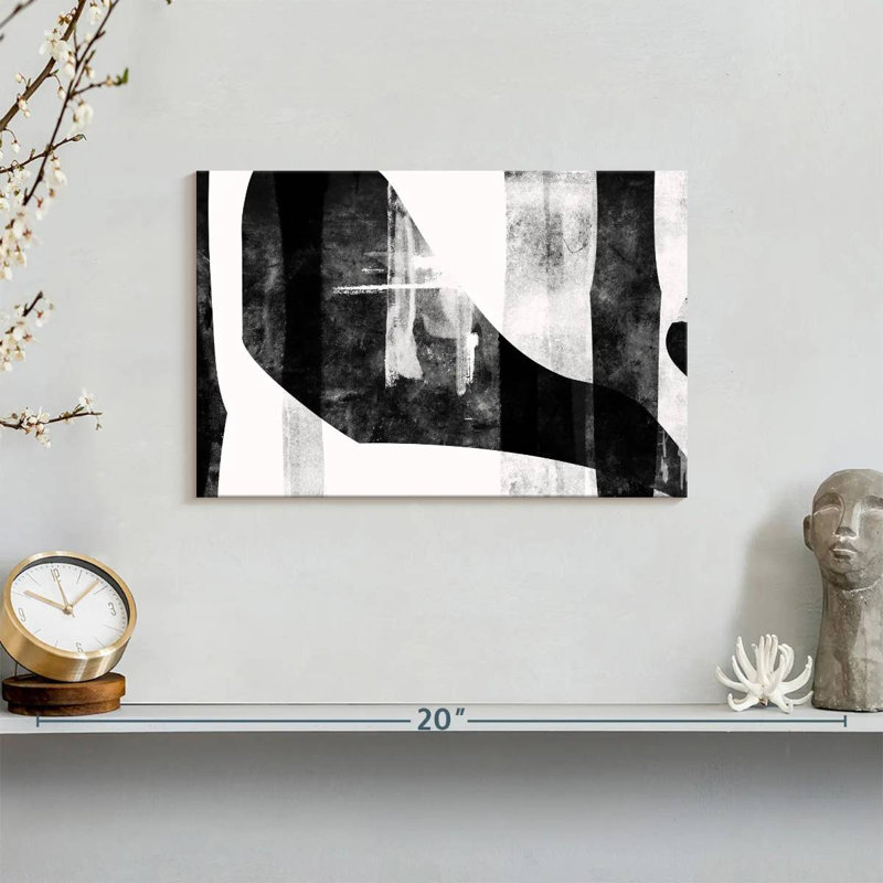Encre noire abstraite sur toile, H 8 po x l 12 po x P 1 po