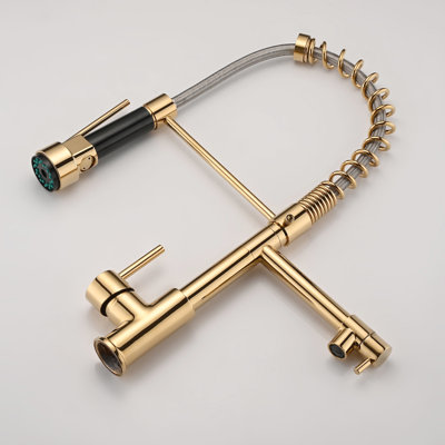 Robinet de cuisine en acier inoxydable - escamotable, poignée simple, à égratignures, rouille et taches, buse pivotante à 360 degrés, tête de pulvérisation à débit vers le bas de 1,8 gal / min