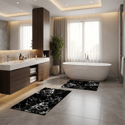 Dramatic Black Marble 2-Piece Bathmat Set