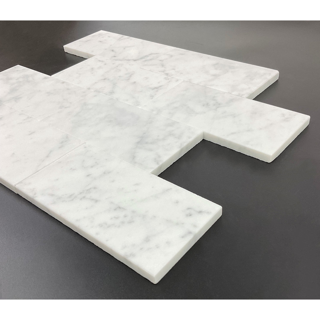 3" x 6" White Cararra (Honed) Marble Subway Wall & Floor Tile ES Stone 