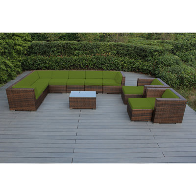 Ensemble de conversation en osier 8 personnes avec coussins Konen Wicker