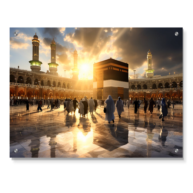 Art de l'islam, réflexion de Kaaba I - Art mural acrylique moderne, H 12 po x l 20 po