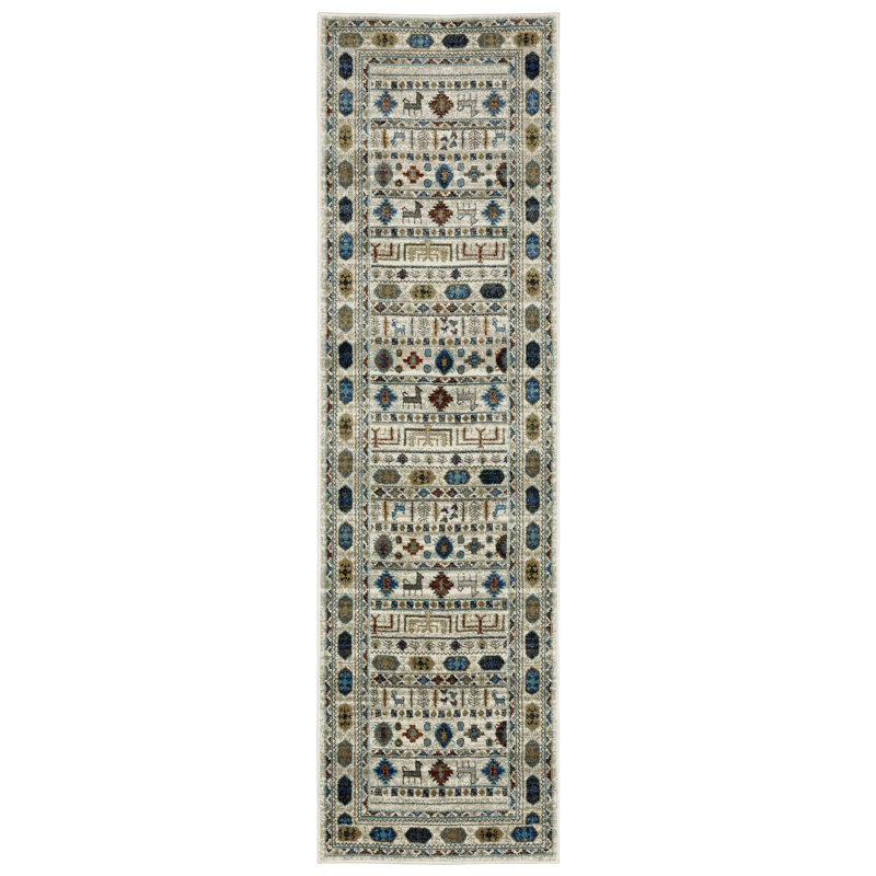 Tapis gris / noir en polypropylène tissé à la machine Southwestern, Tapis de couloir 2 pi 3 po x 7 pi 6 po