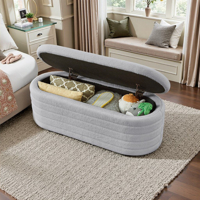 Banc de rangement ovale avec repose-pieds, Gris