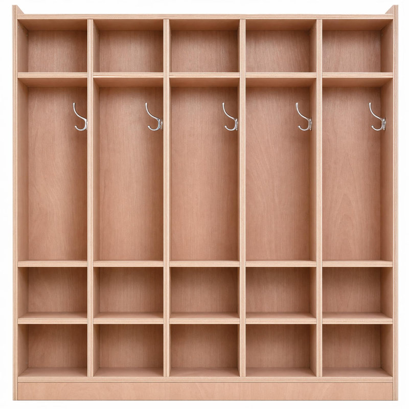 5-Section Classroom Coat Locker, 8-Inch-High Coat Rack,Heavy-Duty Plywood Furniture Suitable For Nurseries And Children’S Hallways, 15-Compartment Storage Unit, Fitted With 4 Castors, 5 Hooks And 2 St